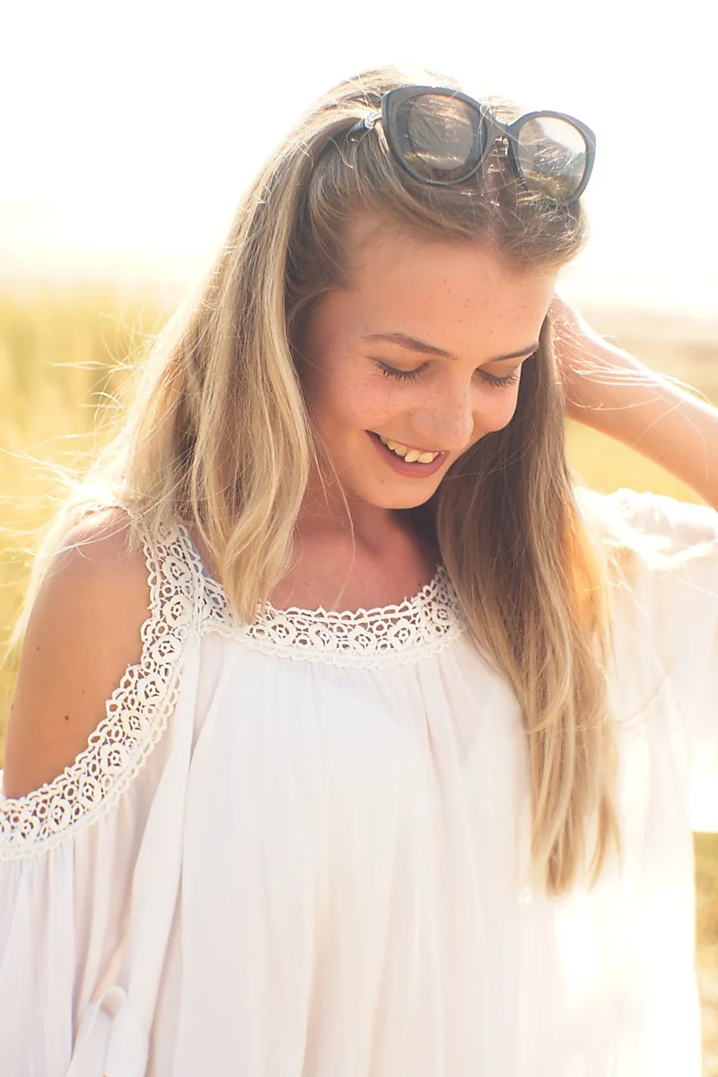 Bright natural light portrait white dress