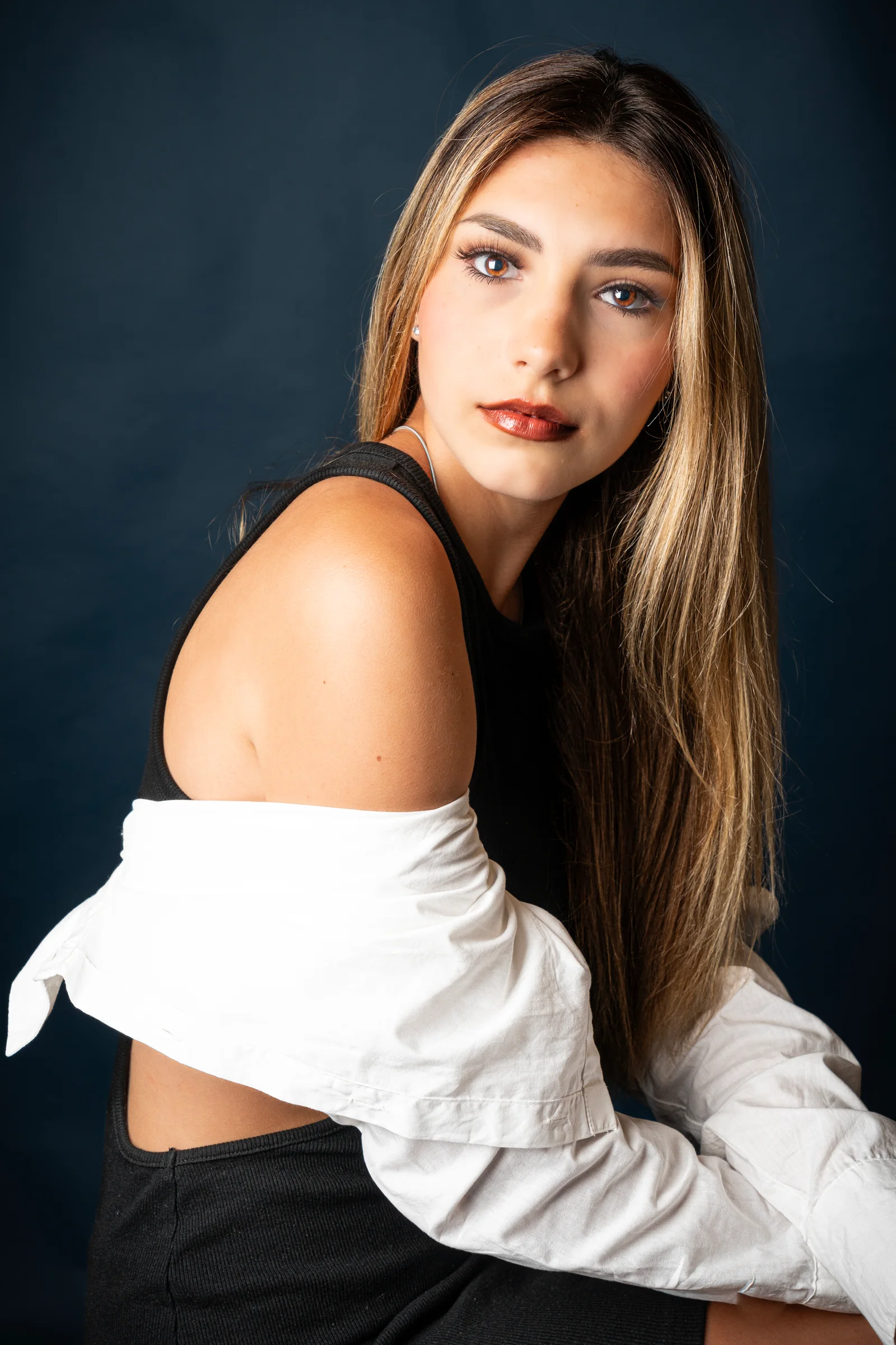 Soft portrait white off shoulder top