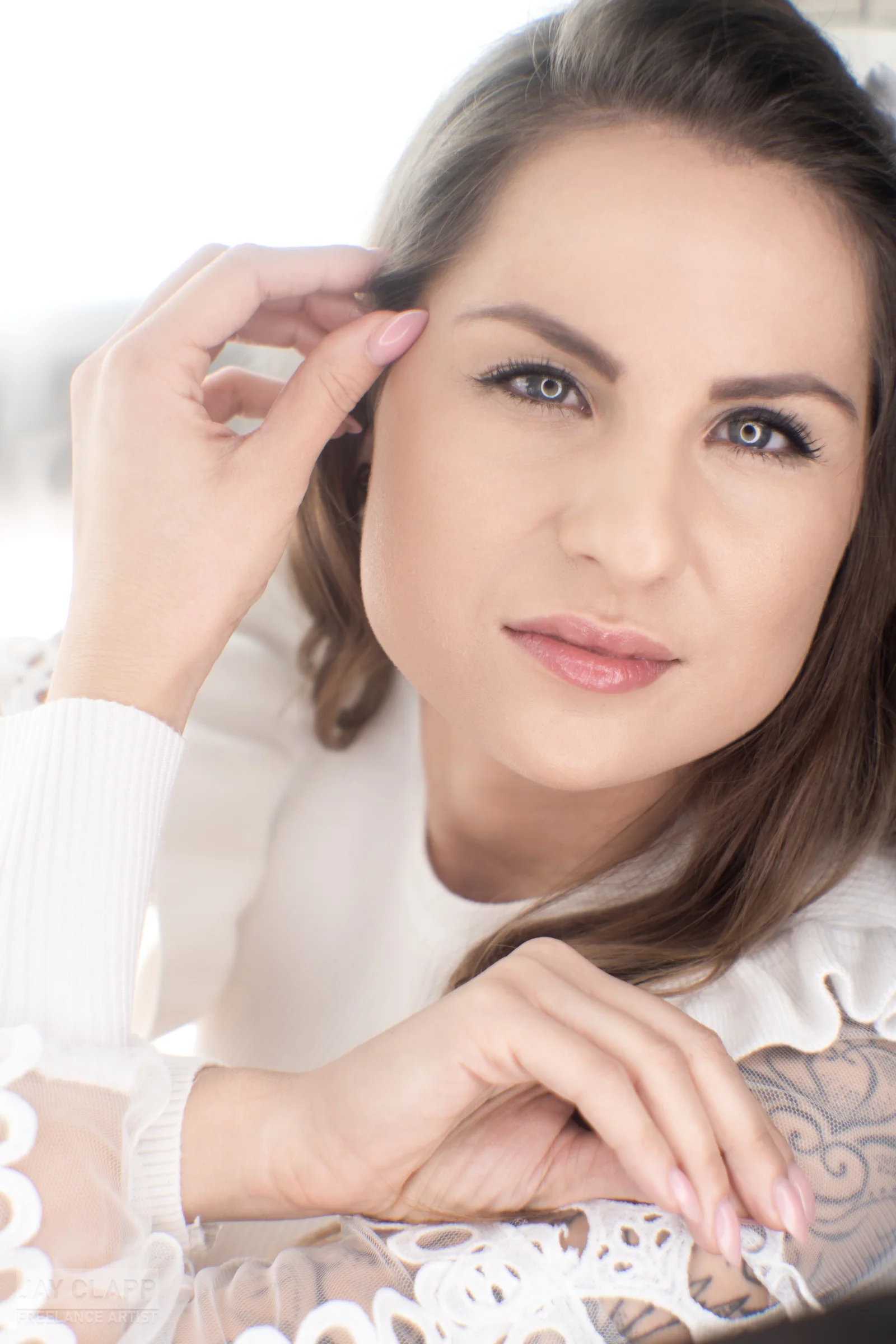 Soft portrait woman white lace top